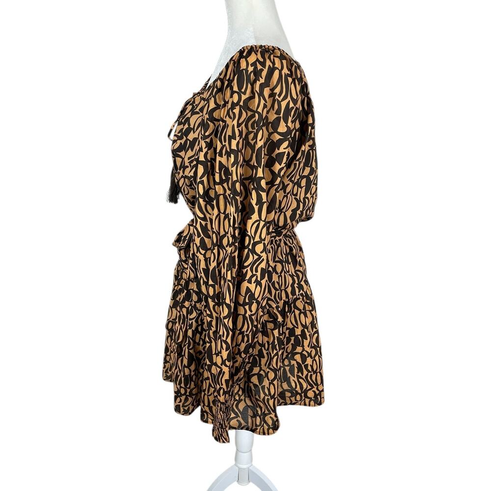 Charlie Holiday Cotton Mariana Mini Dress Tassels Tiered Brown Gold Sz 8 Chic - Picture 6 of 14